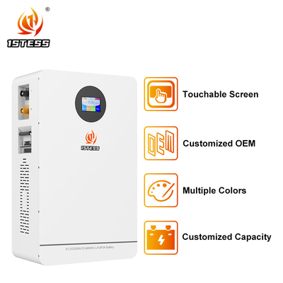 দেয়াল-মাউন্ট হোম শক্তি সঞ্চয় ব্যাটারি 51.2V 10.24Kwh ব্যাটারি প্যাক ব্যাটারি শক্তি সঞ্চয় সিস্টেম