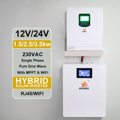1500W 24V এবং 2500W 24V অফ গ্রিড হাইব্রিড ইনভার্টার খাঁটি সাইন ওয়েভ এমপিপিটি সিঙ্গল ফেজ লো ভোল্টেজ ব্যাটারি সৌর সিস্টেম