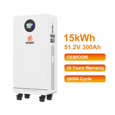 15.36kWh হোম ব্যাটারি 51.2V 300Ah LiFePO4 বিল্ট-ইন হুইলস টাচ স্ক্রিন মনিটর সহ